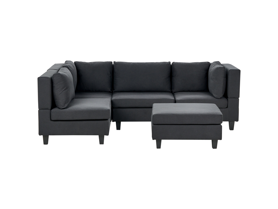 Sofá modular estofado com repousa-pés BELIANI Unstad de Poliéster Preto 228x152x72