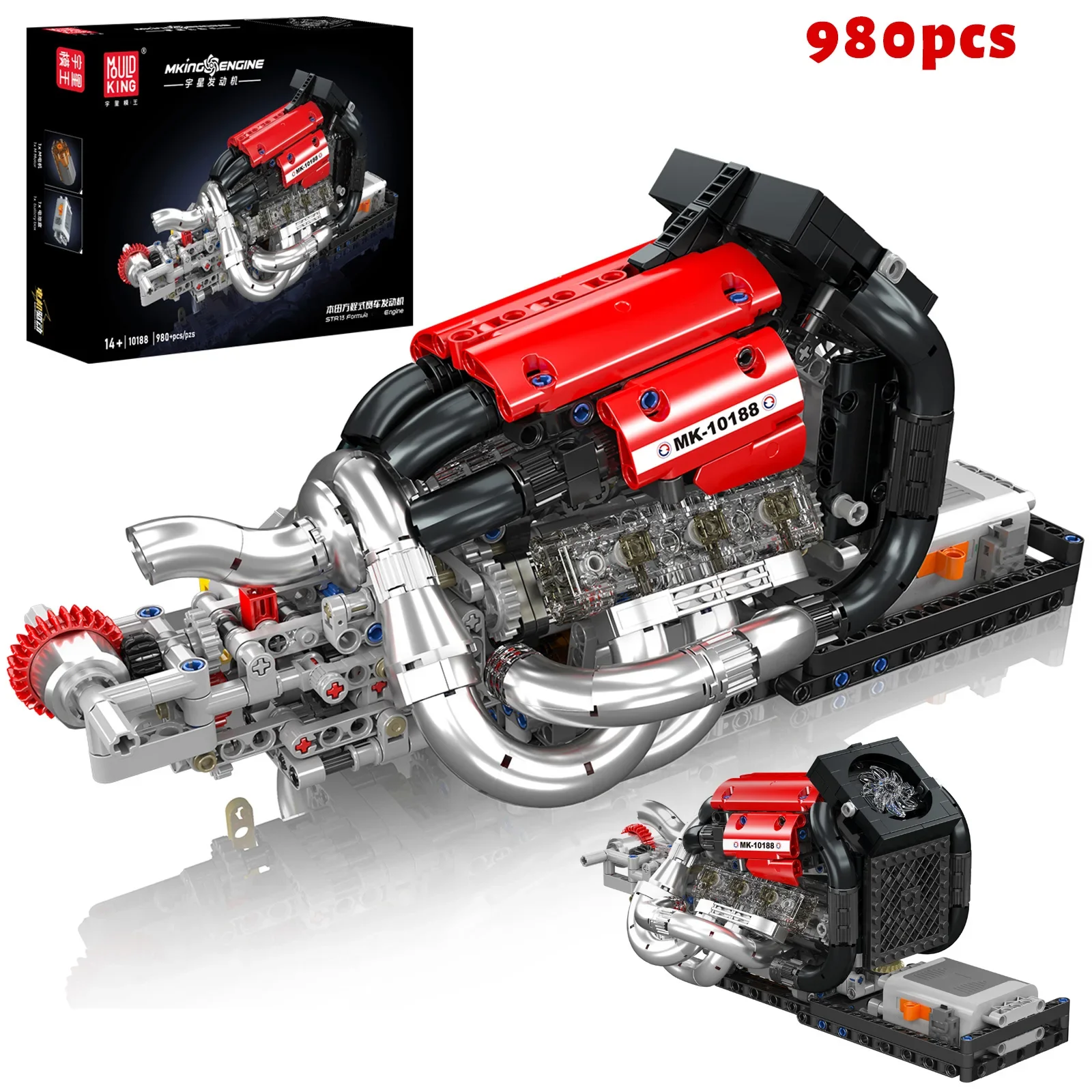(980 Peças) Mold King Fórmula Motor Simulação Bloco De Montar Modelo De Motor De Carro De Corrida Controle De Motor