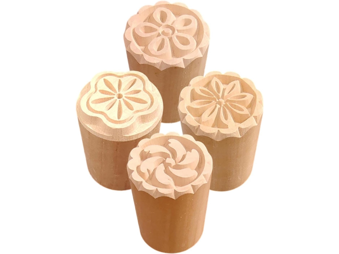 Conjunto De 4 Carimbos Para Cerâmica, Em Madeira E Argila, Com Diversos