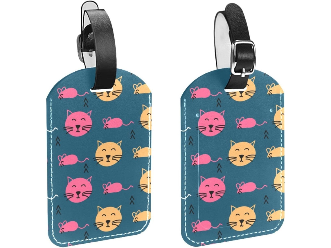 Conjunto De 2 Etiquetas Bagagem Em Imitação Couro Com Estampa Gato E Rato
