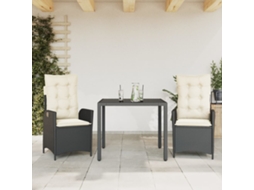 Vidaxl 3 Pcs Conjunto De Jantar P/ Jardim C/ Almofadões Vime Pe Preto
