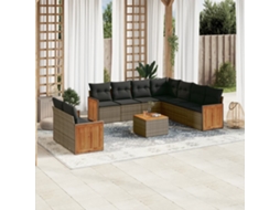 Vidaxl 10 Pcs Conjunto Sofás De Jardim C/ Almofadões Vime Pe Cinzento