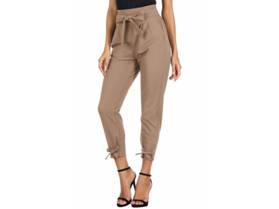 2026 pantalones Casuales de Mujer de Cadera Alta Con Bolso Nudo para Trabajo M Café Claro