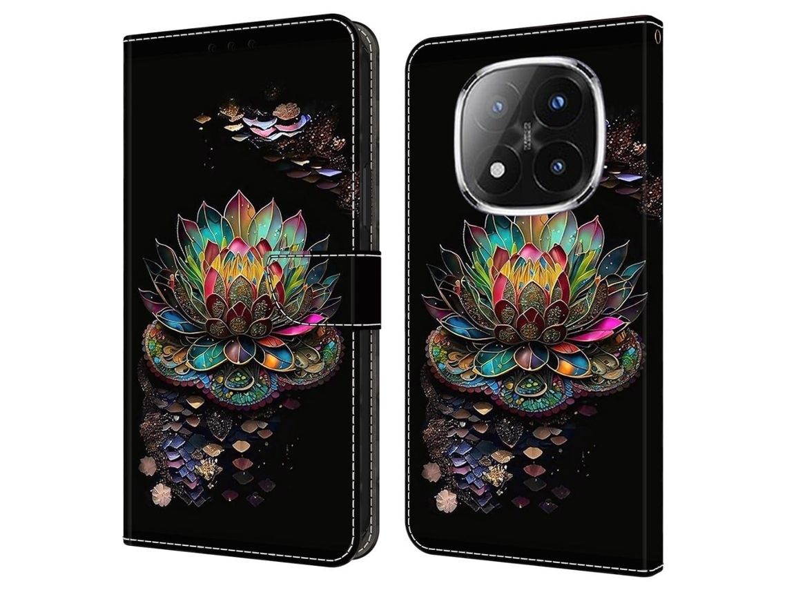 Capa Para Xiaomi Redmi Note 14 Pro 5g Com Compartimento Para Cartão, Estampa Em Couro Pu Flexível, Lotus