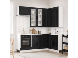 Vidaxl Unidade De Cozinha Kalmar 8 Pcs Preto Derivados De Madeira