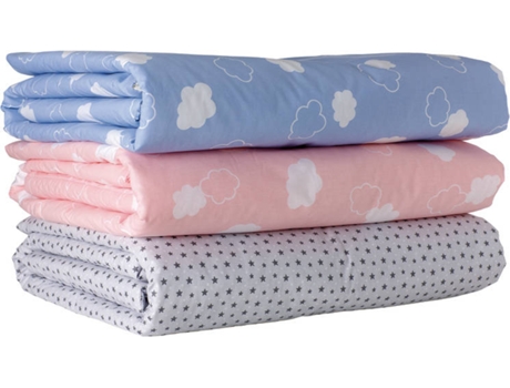 Protetores de Berço Edredão 160x35cm + Protetor de Berço 100x140cm 100% Algodão com Nuvens Azul (40x13x55)