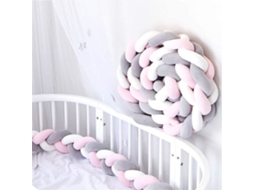 2m berço de bebê pára-choques cobra trançado pára-choques de veludo berço para recém-nascidos (cinza branco rosa) S/MARCA