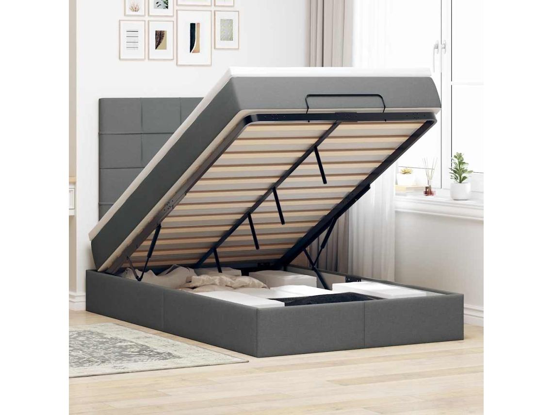 Vidaxl Estrutura De Cama Otomana Com Colchão Cinza Escuro Tecido
