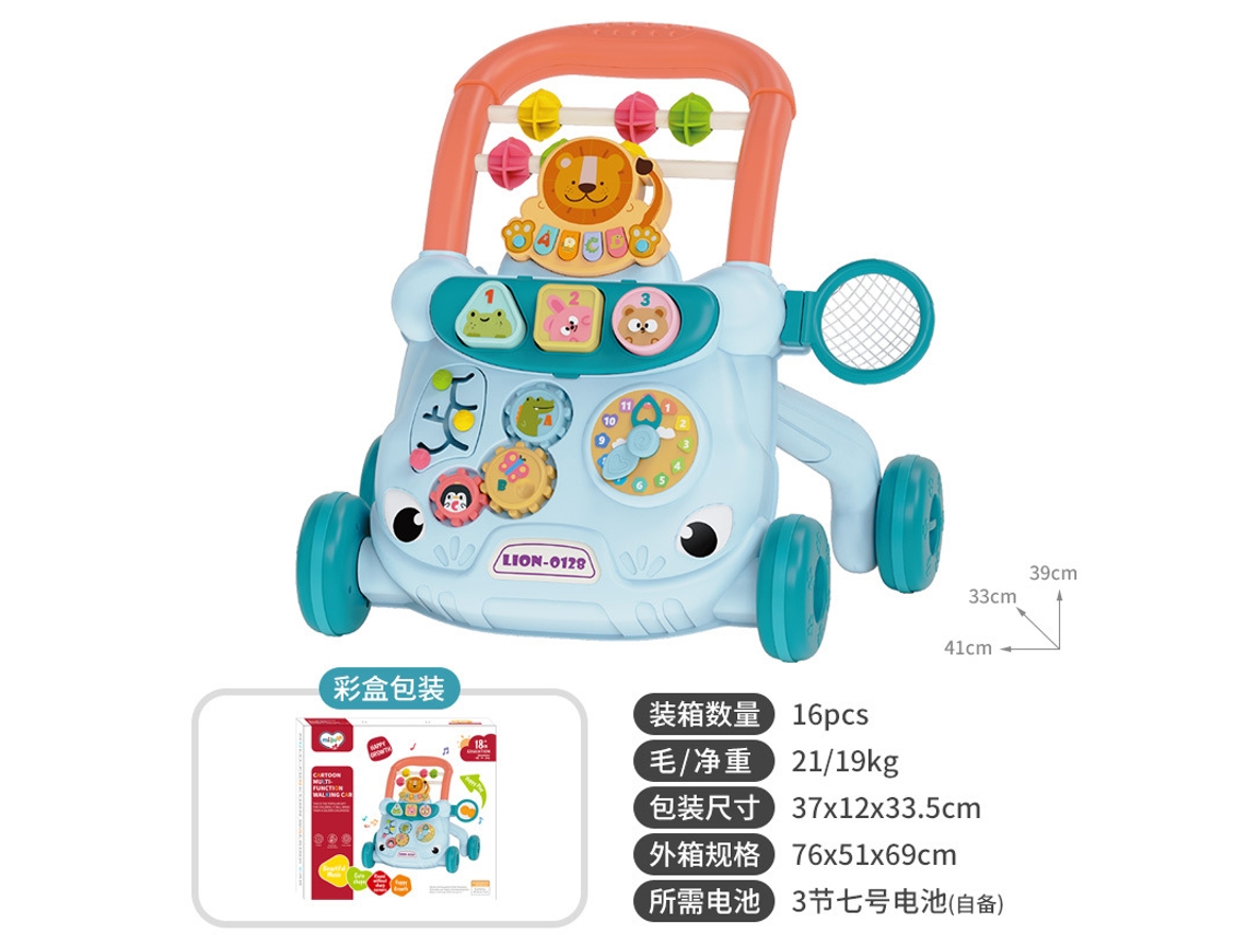 Andador de Brinquedo para Bebês de 6 a 18 Meses: Carrinho Anti tombamento, Musicalnovo Estilo / Leão Fofo / Azul CHENNNLS