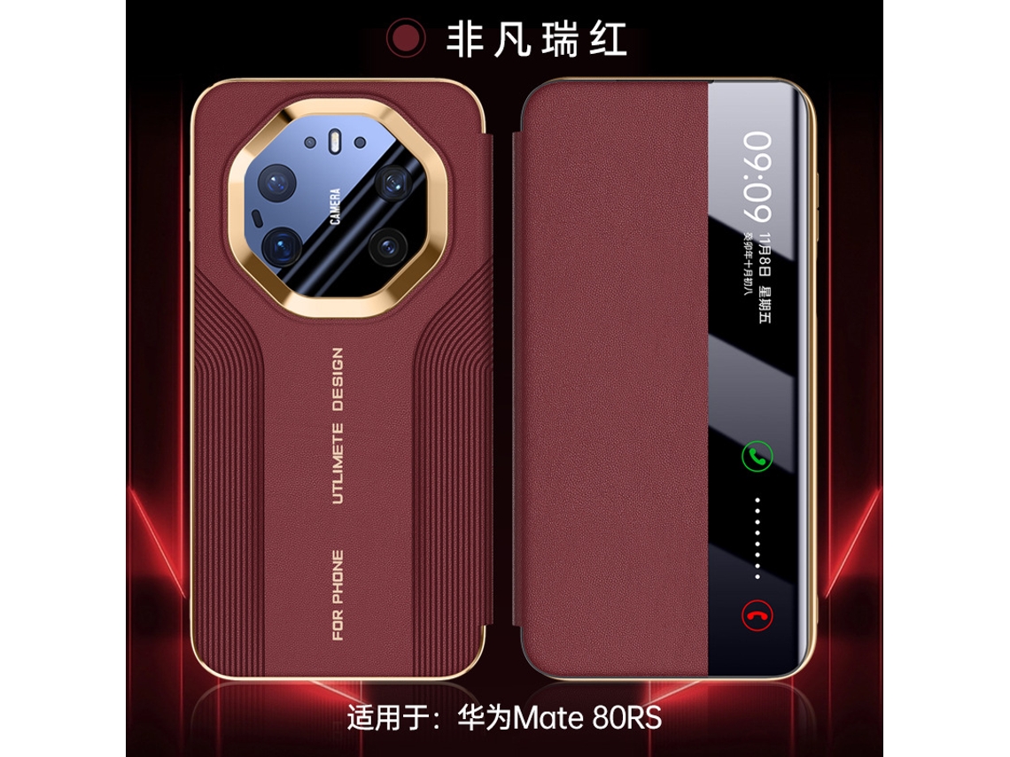 Capa Flip Magnética (huawei Mate80 Pro Max, Vermelha) - Textura Em Relevo Aerodinâmica