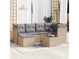 Vidaxl 7 Pcs Conjunto De Sofás P/ Jardim Com Almofadões Vime Pe Bege