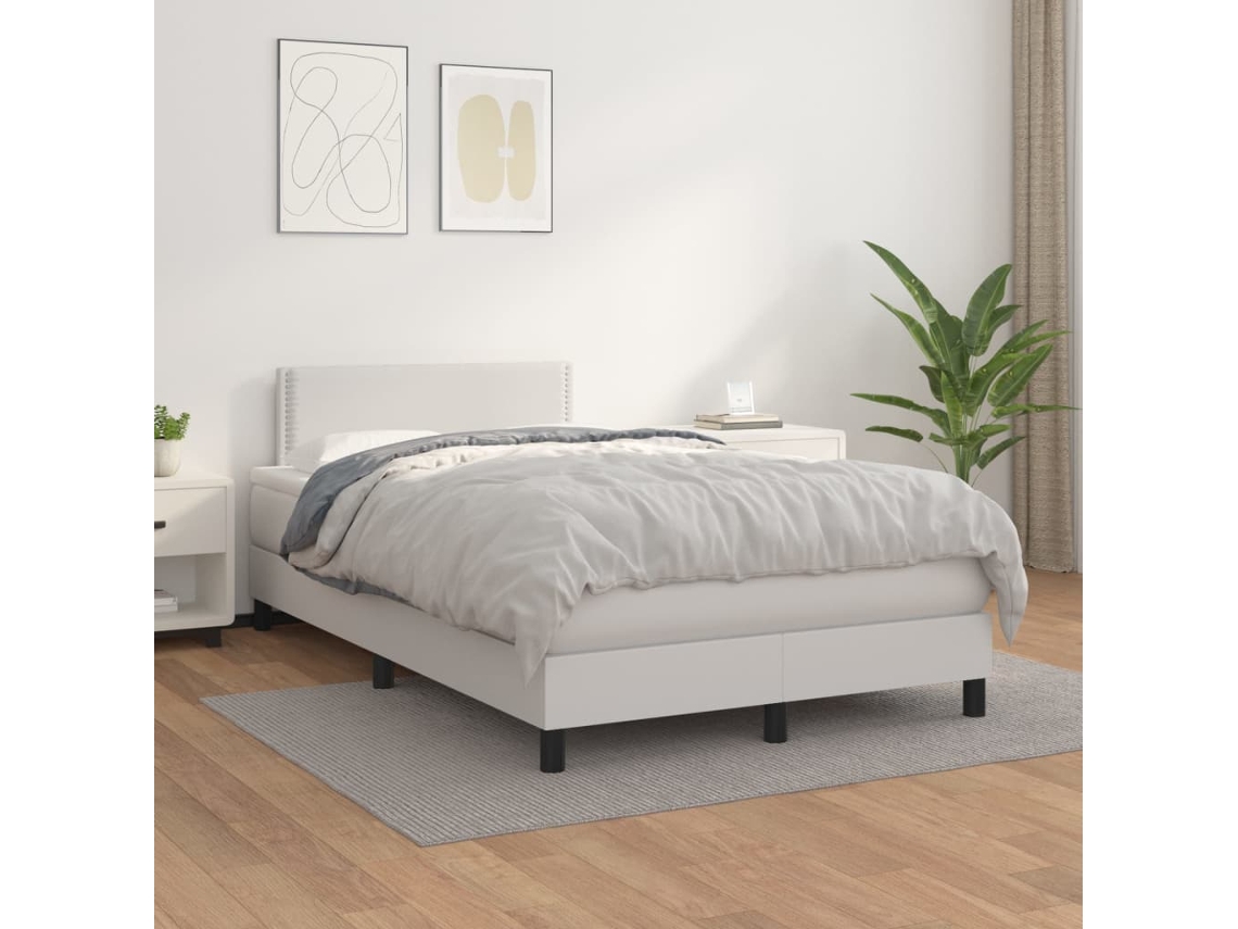 Cama Com Molas/colchão 120x200 Cm Couro Artificial Branco