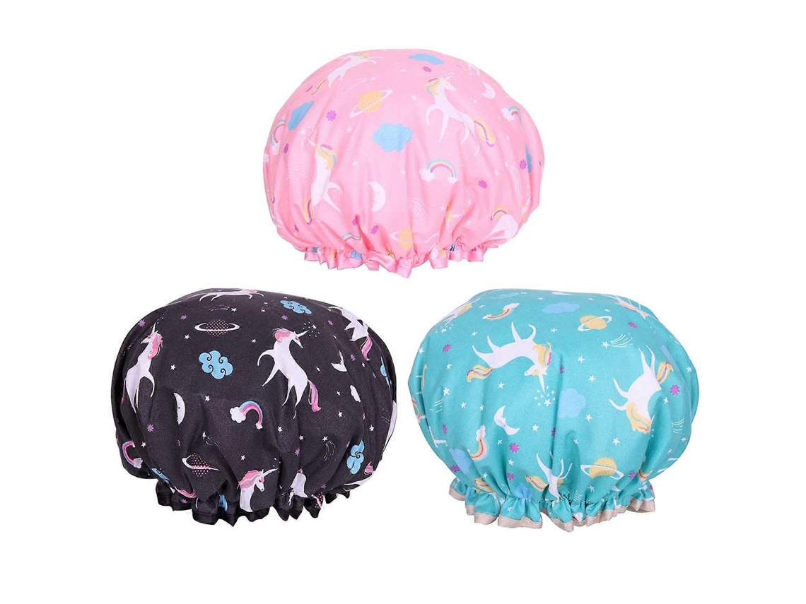 Touca De Banho, Pacote Com 3 Toucas De Banho Femininas, Dupla Camada Impermeável, Proteção Para Cabelo, Reutilizável (rosa, Azul, Preta)