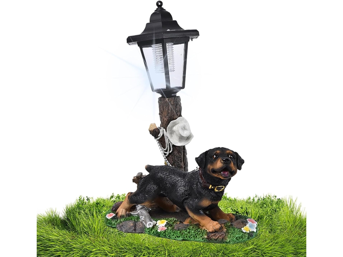 Estátua De Cachorro Com Luz Solar Estátua Para Exterior Com Lanterna Solar, Escultura Colecionável Gokoco