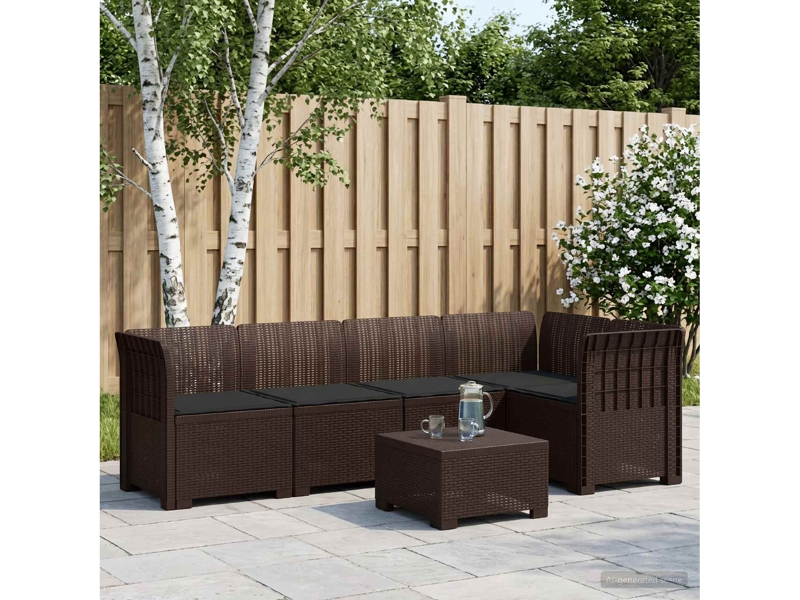 Vidaxl Sofá De Jardim De 5 Pessoas Com Almofadas Visual De Rattan Pp