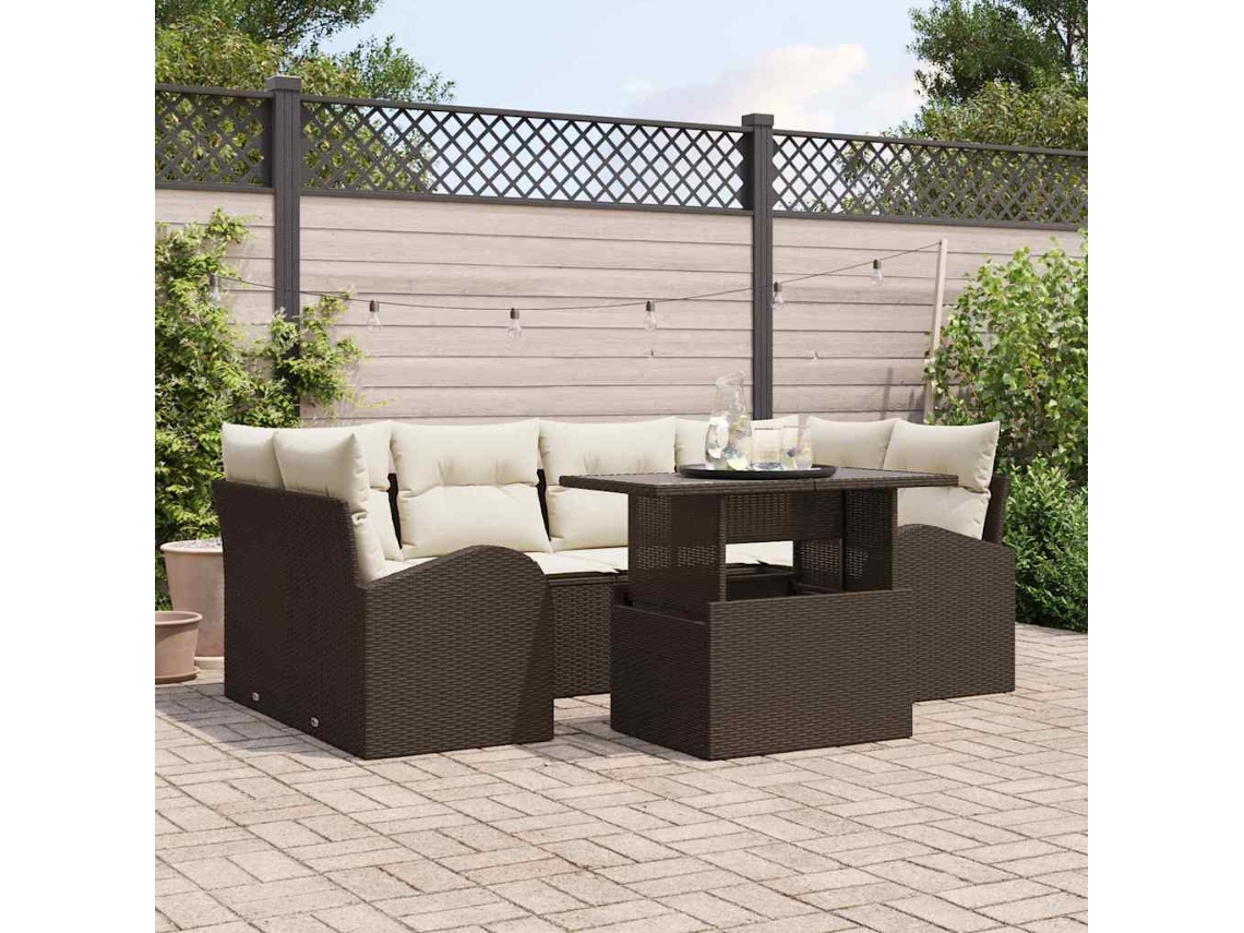 Vidaxl Conjunto De Sofá De Jardim Com Almofada Manual 7 Pcs Castanho