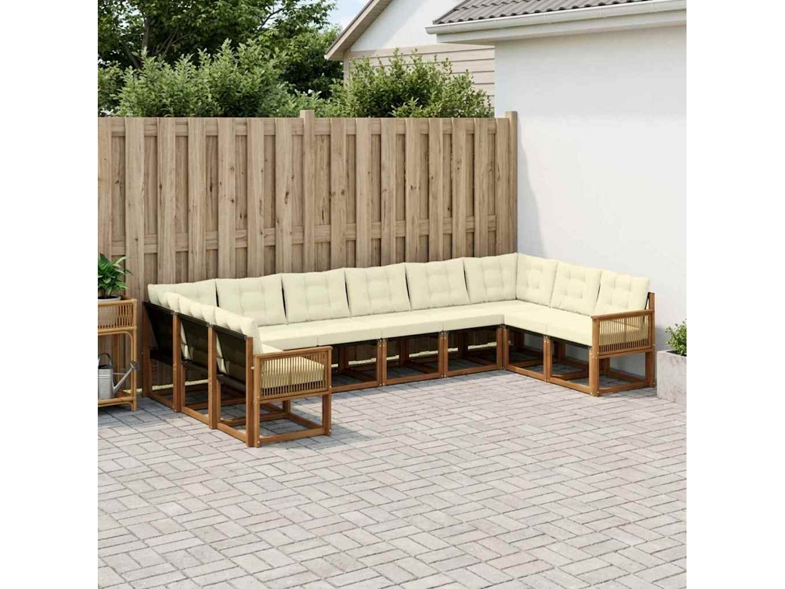 Vidaxl Conjunto De Sofás Para Exterior 10 Pcs Natural E Creme