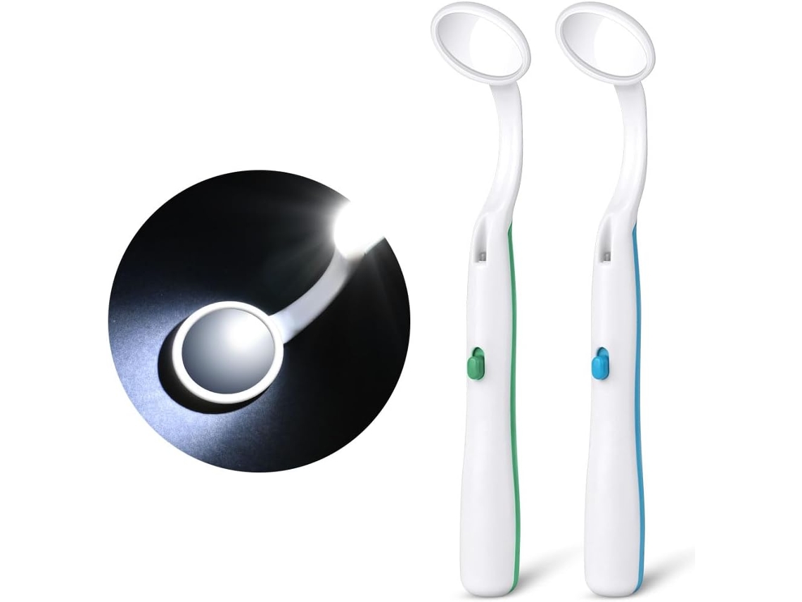 Espejo Bucal Con Luz Led (paquete De 2) - Recubrimiento Antivaho - Espejo Bucal Para Examen Dental - Azul Y Verde