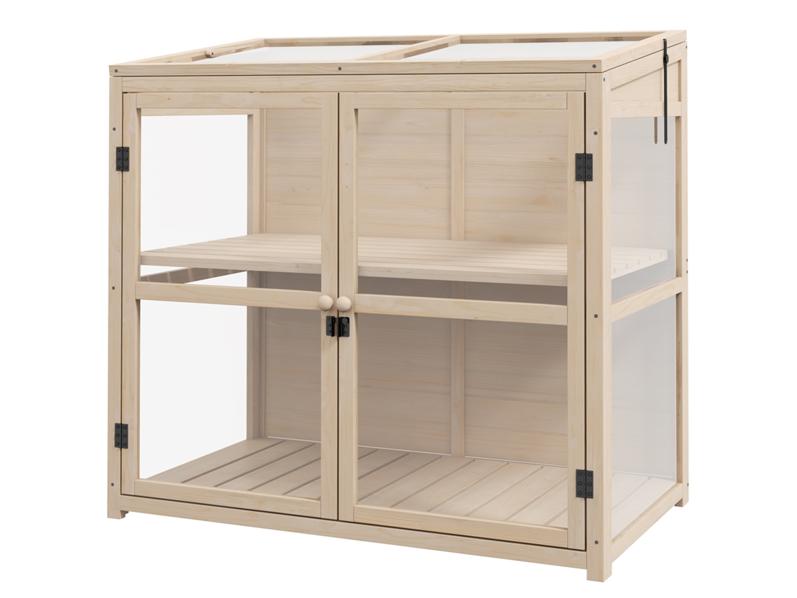 Estufa de Madeira de 2 Níveis com Porta Dupla, Claraboia, 103x61x103cm BTFORUS