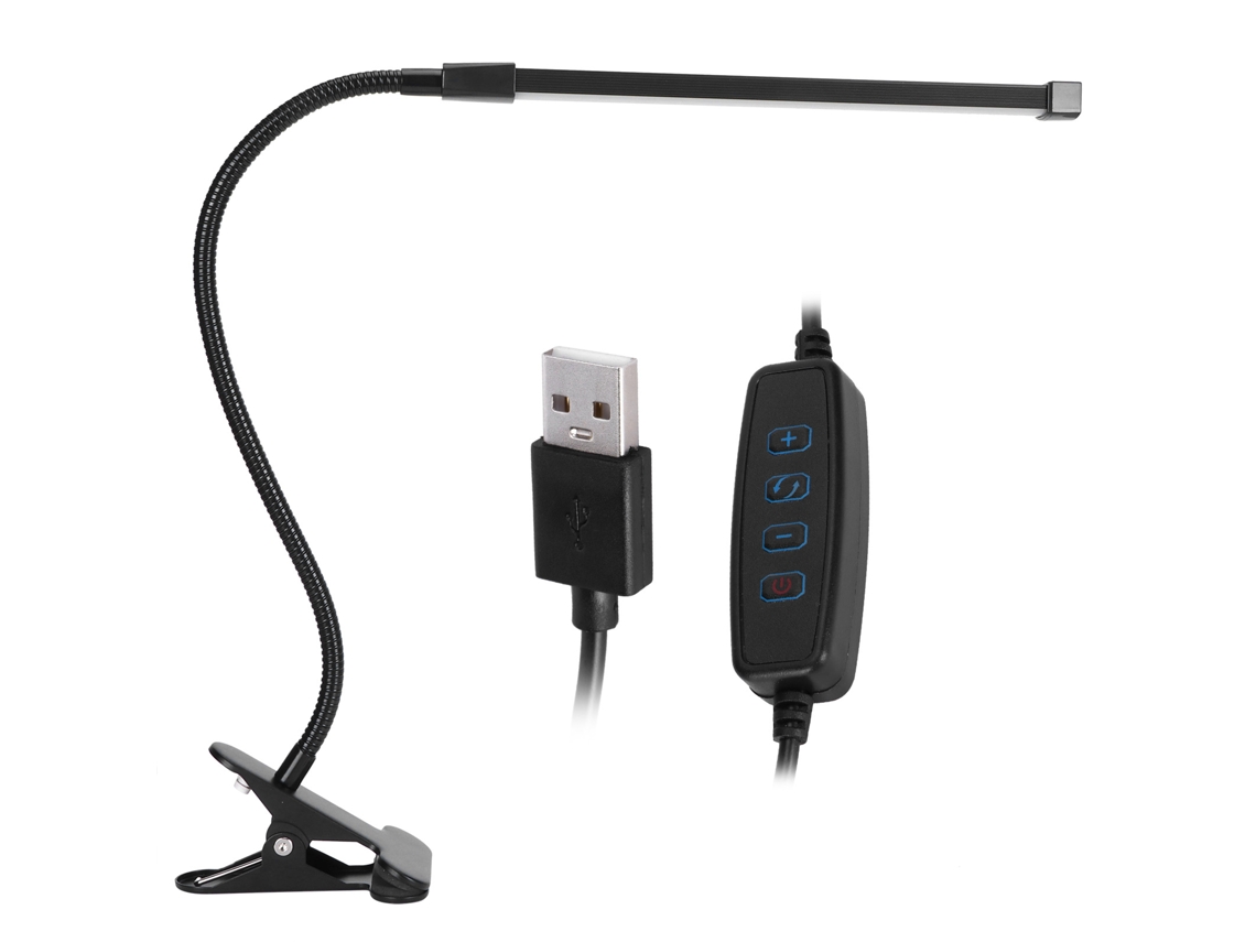 Luz de Clip Led Usb com 3 Temperaturas de Cor, Ajuste Contínuo de Brilho, Braço Flexível, para Leitura e Escritório | S/MARCA