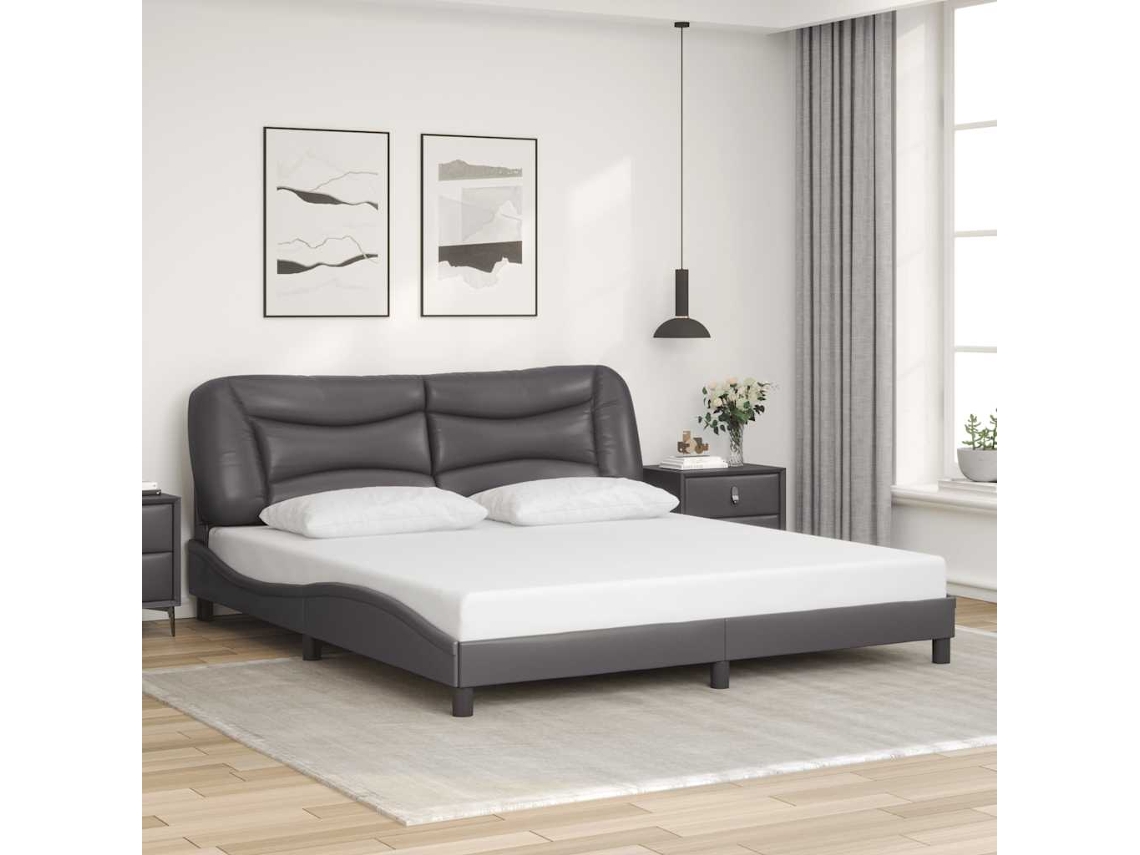 Cama De Casal | Camas Para Quarto | Estrutura De Cama Sem Colchão Hvar 180x200cm Couro Artificial Cinzento