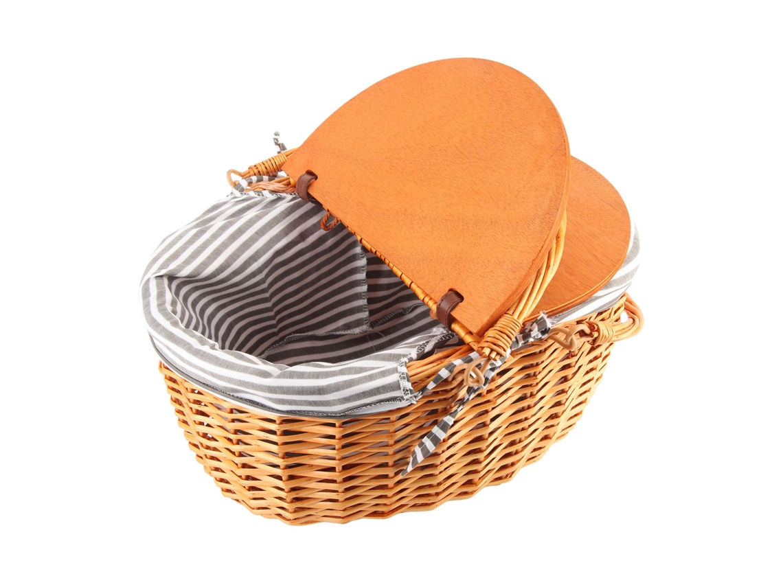 Cesta De Picnic Portátil Com Tampa Tecida Para Exterior