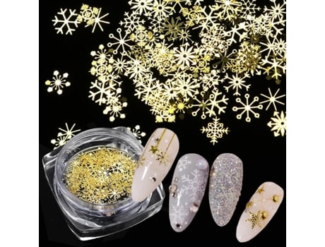 Decorações de unhas de inverno, flocos de neve metálicos 3D, flocos para designs festivos de unhas de Natal, Lalic Art