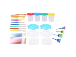 Kit 34 Pçs De Pincéis Para Pintura, Com 4 Pincéis Em Formato De Cogumelo E Flor, 4 Copos Para Tinta, 6 Paletas E 20 Pincéis De Tamanhos Variados