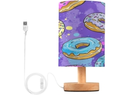 Luminária De Cabeceira Skyshu Em Formato Donut, Pequena Luminária De Mesa Led Usb Com Base Madeira Antiderrapante E