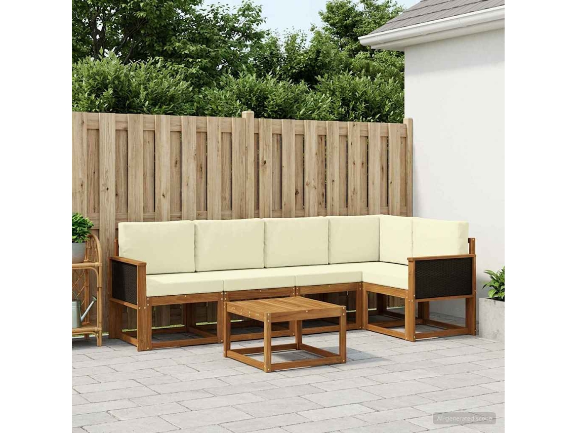 Vidaxl Conjunto De Sofás Para Exterior 6 Pcs Natural E Creme