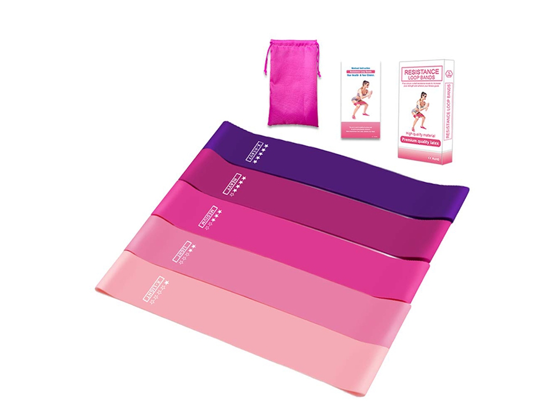 Conjunto de 5 faixas elásticas de resistência para exercícios em casa, rosa. - aquaforge