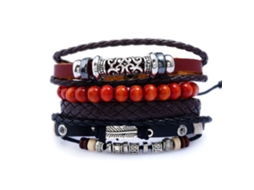 Pulseira Diy Punk Retrô Em Madeira E Couro