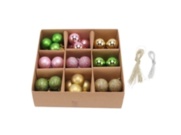 54 Peças Bolas Natal 3cm de Plástico com Gancho para Decoração Árvore Rosa Verde Dourado S/MARCA