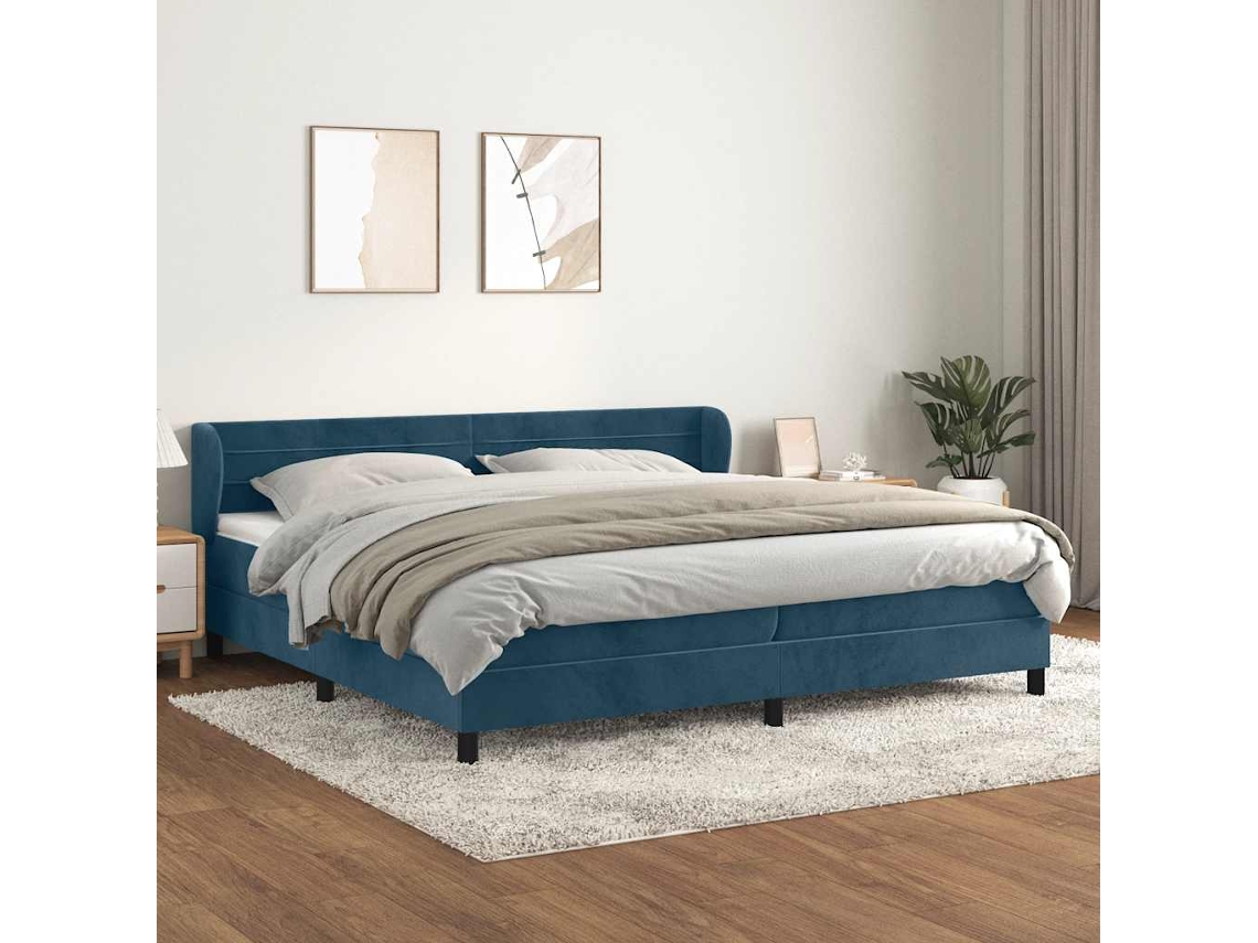 Vidaxl Cama Com Molas/colchão 200x200 Cm Veludo Azul-escuro