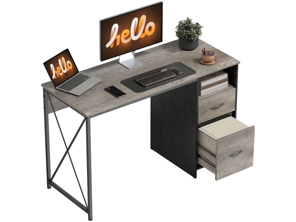 Mesa De Computador Industrial Com 2 Gavetas Cinza Claro
