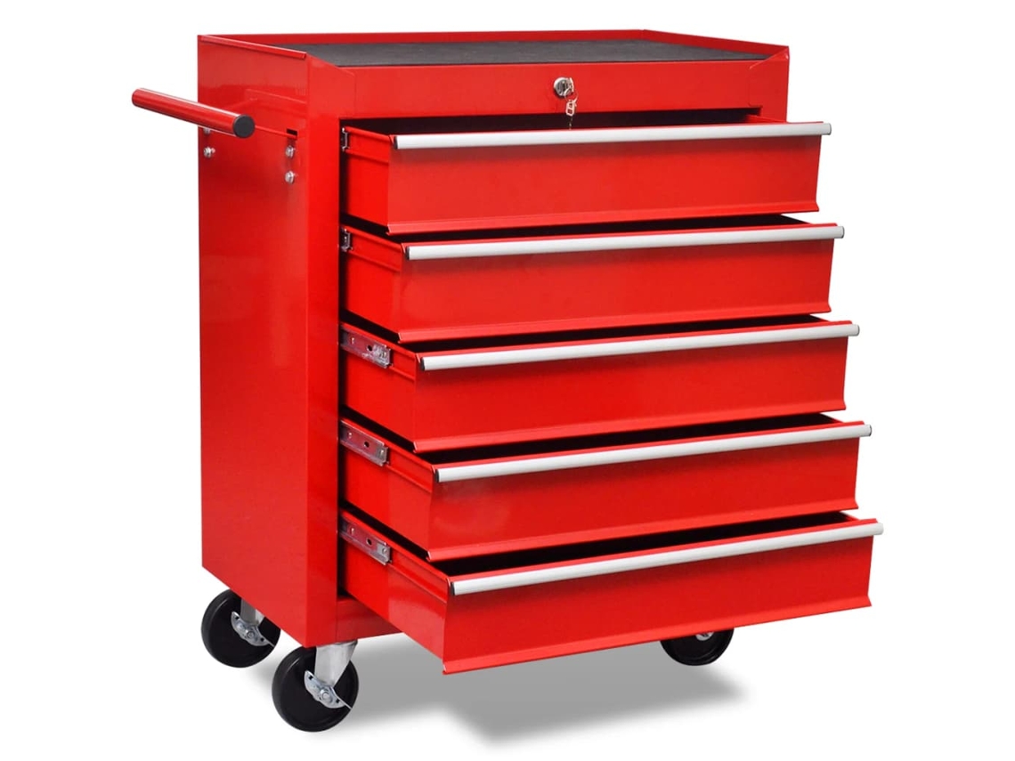 vidaXL Carinho de ferramentas com 5 gavetas para oficina, vermelho