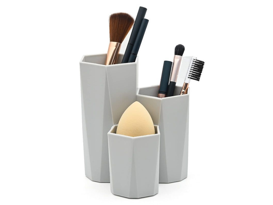 Suporte para Pincéis de Maquiagem Linjou, Pot Hexagonal para Pincéis de Maquiagem (cinza)