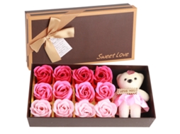 Urso de Pelúcia com 12 Flores de Sabão Rose LAXISCREED
