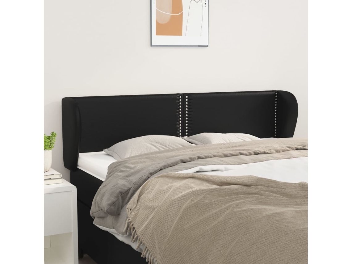 Vidaxl Cabeceira Cama Abas Couro Artificial 147x23x78/88 Cm Preto