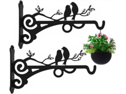 Conjunto 2 Suportes Plantas Com Pássaros - Suporte Plantas Exterior - Jardim Flores E Comedouro Aves - Ferro - Preto