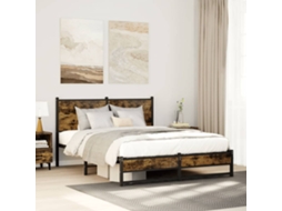 Vidaxl Estrutura De Cama Sem Colchão 137x190 Cm Metal Carvalho Fumado