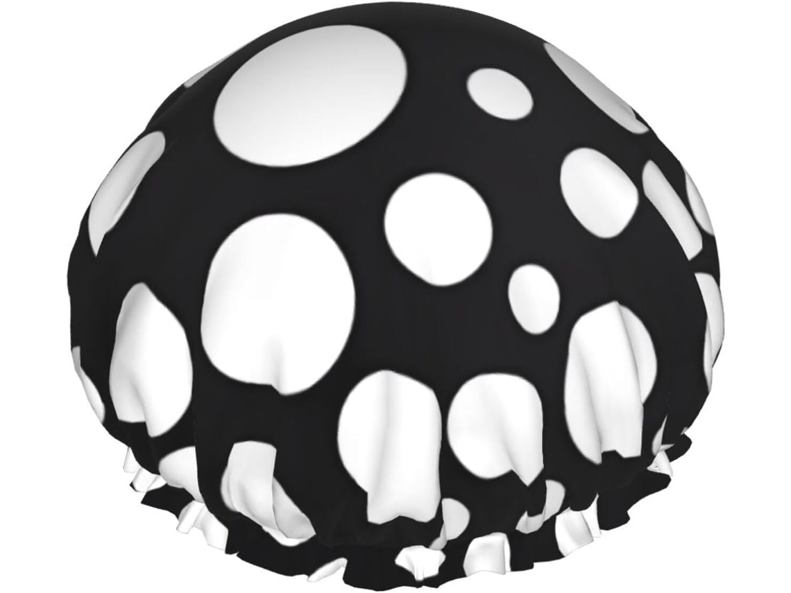 Touca De Banho Preta E Branca Com Bolinhas Reutilizável, Dupla Camada, Essencial Para Viagens, Hotel, Salão De Beleza