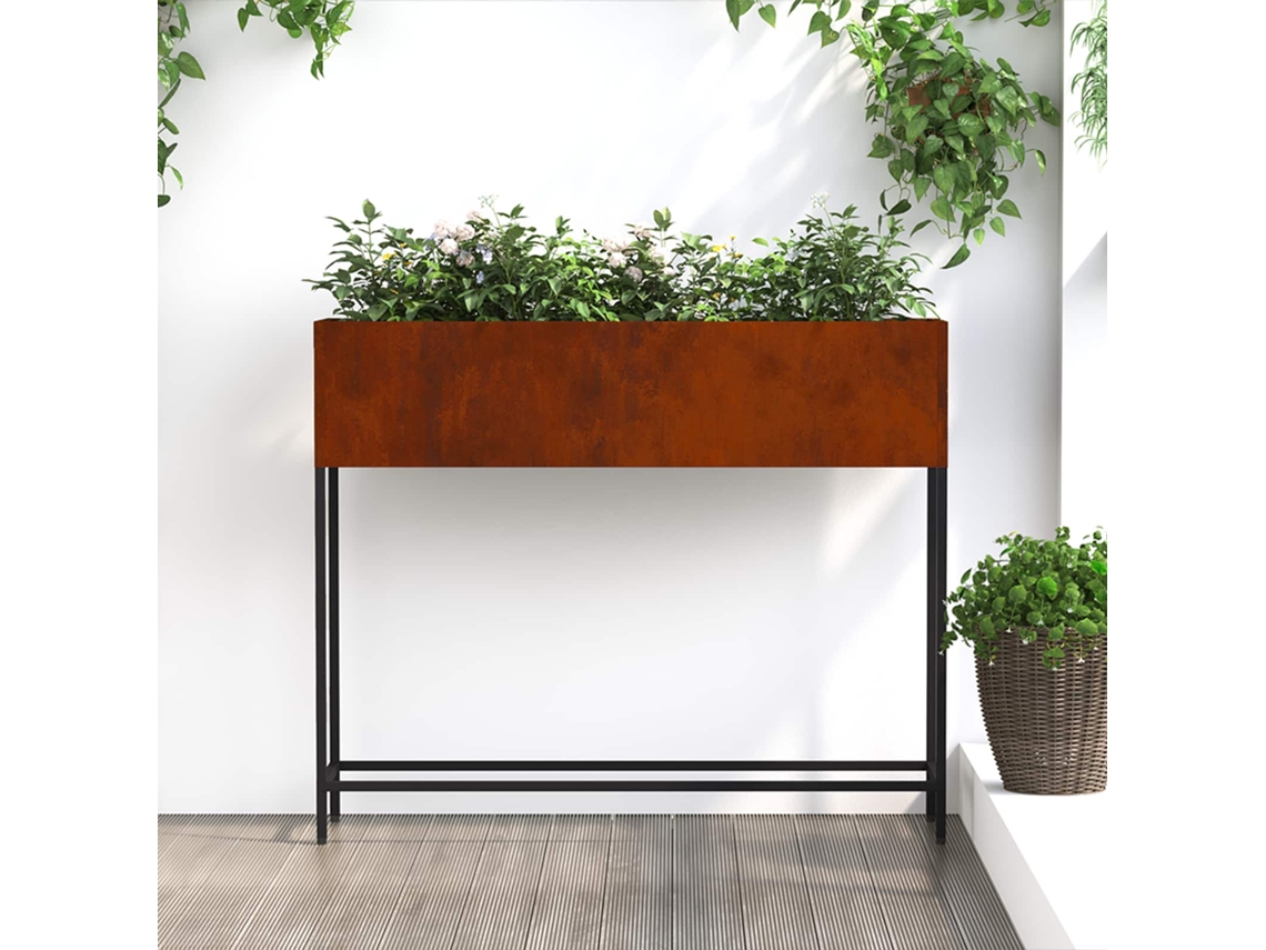 Vidaxl Vaso Elevado Para Jardim Ferro Enferrujado 100 X 26 X 82 Cm