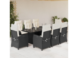 Vidaxl 9 Pcs Conjunto De Jantar P/ Jardim C/ Almofadões Vime Pe Preto
