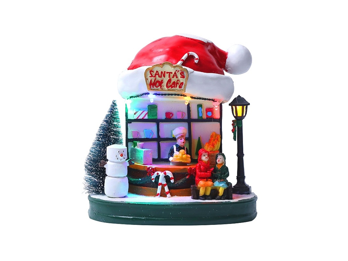 Resina Presépio Vila Casa Cidade com Luzes Led Luz Noturna de Natal Música Cafeteria