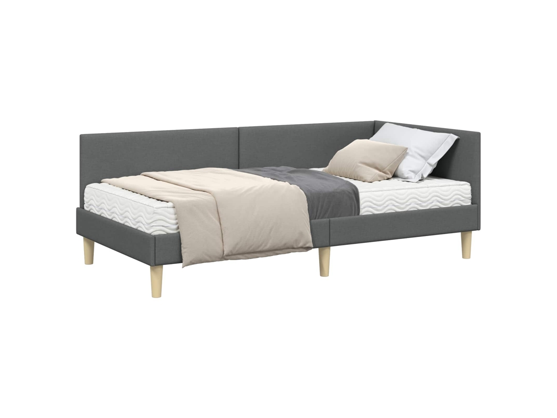 SYFAX™ Estrutura de Cama de Canto com Colchão 2 Pcs Cinzeto Tecido
