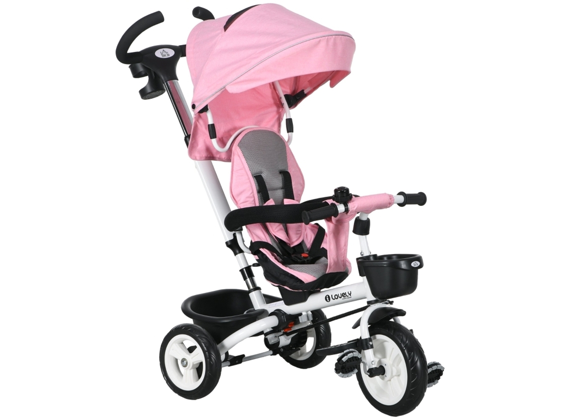 Triciclo 6em1 Barra Empurrar Capota Cinto Cesto 18 Meses Rosa