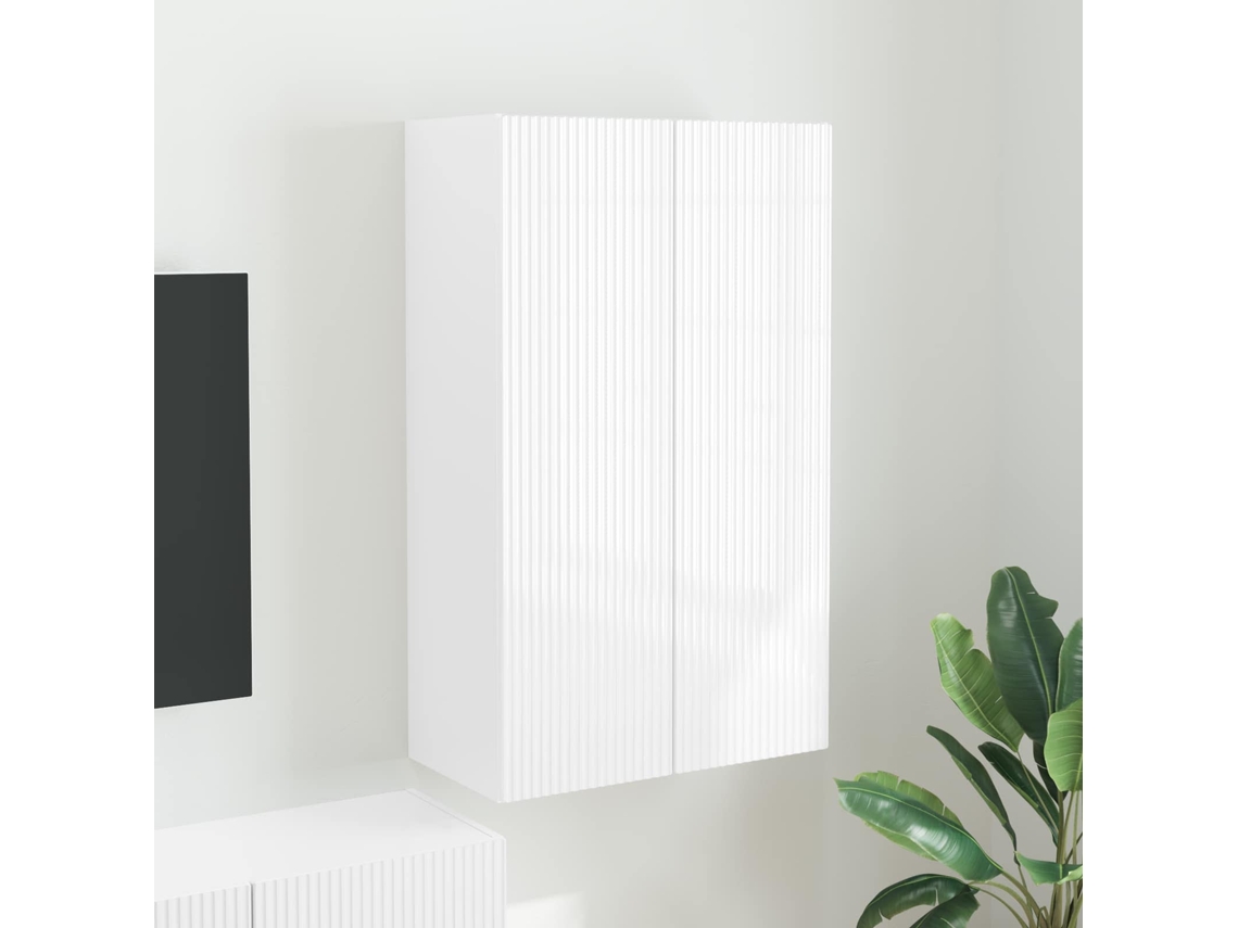 Vidaxl Armário De Tv De Parede 59,5 X 31 X 100 Cm Branco Brilhante