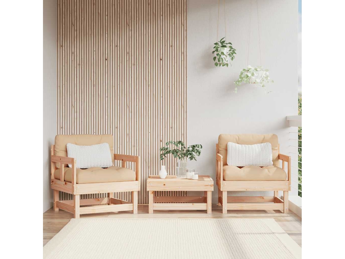 Vidaxl Cadeiras De Jardim C/ Almofadões 2 Pcs Madeira De Pinho Maciça