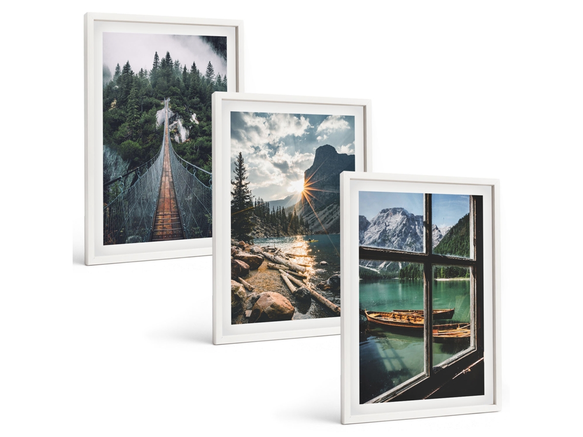 Conjunto De Pinturas Ponte, Floresta, Lago, Barcos, Montanhas Espelharte (3 Peças 40x60 Cm)